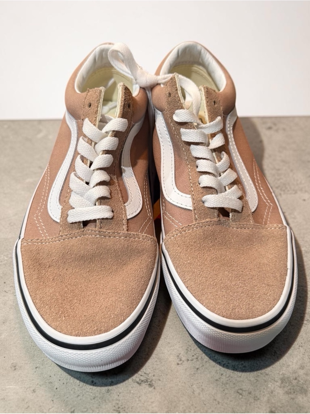 Vans Beige and White Old Skool Low Top Sneakers
